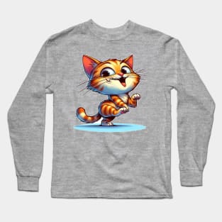 Fun-Loving Feline: Quirky Cat Cartoon Long Sleeve T-Shirt